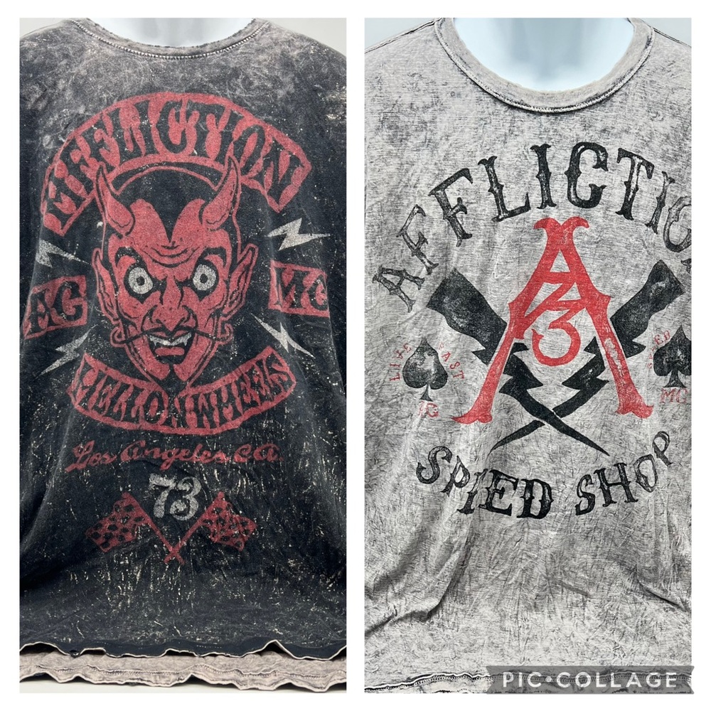 Affliction Reversible Black/Red Short Sleeve Graphic Print on Both Sides Tee-3XL